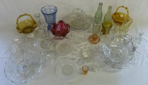 Lg box of glassware inc bottles, candlesticks & some coloured glass