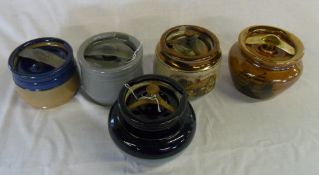 5 tobacco canisters inc Doulton, Denby, Dunhill etc