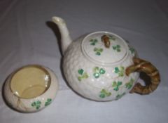 Belleek teapot & bowl with sm chip