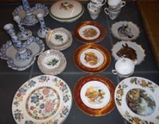 Pt Georgann pottery tea set, horse plates, Crown Ducal casserole lidded dish, etc