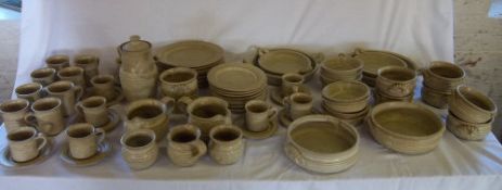 2 boxes of hand made earthenware dinner and coffee service, approx 70 pc