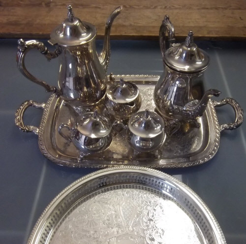 S P pt tea service & tray & boxed tray by Ashberry