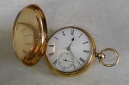 18ct gold full hunter pocket watch with engine turned case and heraldic garter, makers mark 'W.W,