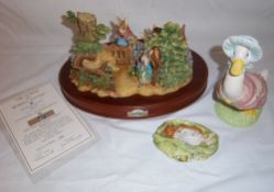 Border Fine Arts Beatrix Potter ornament & 2 Royal Albert Beatrix Potter figurines, Jemima Puddle-