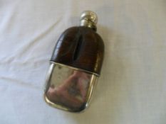 Silver mounted hip flask with silver cup, top & collar, London 1903