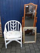 Chevelle mirror, floral framed mirror & white painted cane chair