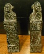 Pr of oriental carved figurines, size approx 10 cm