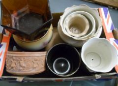 Box of mixed ceramics & terracotta bowl