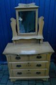 Art nouveau pine chest of drawers/dressing table