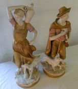 Pr of lg Dux figurines, ht approx 57 cm