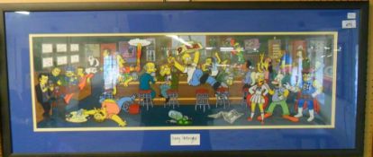 The Simpsons 'Moe's Bar' scene, signed by Nancy Cartwright (Bart Simpson)