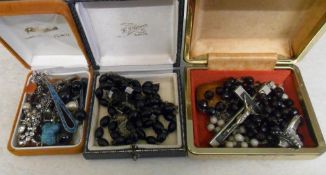 3 sm boxes of costume jewellery & rosary beads