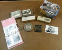 Anbrico models, cigarette case, Chesterman metal tape measure, small album & box of train/bus/