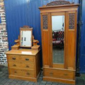 Lt Vict/Edw satinwood wardrobe & matching dressing table/chest of drawers