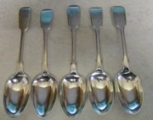 5 silver tea spoons, approx 3oz, London 1865-1870