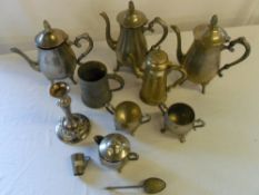 Various S.P & pewter, inc teapots, candlestick etc