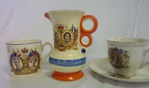 George VI Wadeheath commemorative jug, Queen Elizabeth 1953 coronation cup & saucer & George VI 1937