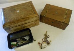 2 sm wooden boxes & various costume jewellery