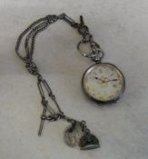 Swiss silver fob watch & chain