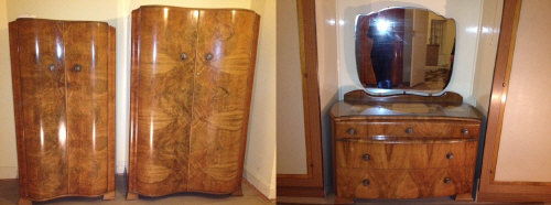 Art deco bedroom suite of 2 wardrobes, dressing table