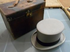 Lock & Co grey top hat with leather case
