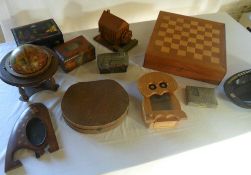 Wooden chess set, Delarau cards, small globe, wooden boxes etc
