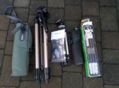 Bushnell Spacemaster telescope, Nikon carry case, Velbon tripod, Slik tripod & Opticron binocular