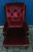 Vict red upholstered open arm chair