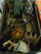 Box of misc inc Timecal clock, large seashell etc