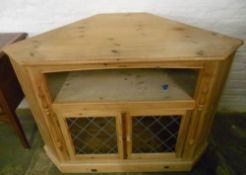 Pine & leaded glass corner cabinet