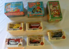 5 Lledo collectable die cast cars & 3 clockwork toys