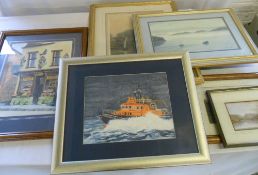 Box of various pictures inc lifeboat etc