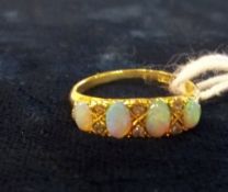 Gold opal & diamond ring - approx size L