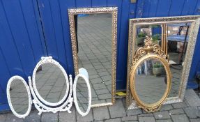 3 gilt frame mirrors & a smaller dressing table mirror set