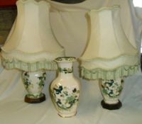 2 Mason Chartreuse lamps & matching vase