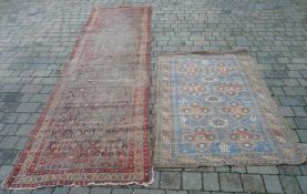 2 old rugs, measuring 400cm x 115cm & 182cm x 120cm