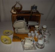Noris cased slide projector, 2 Carlton ware dishes, part coffee service, Foaley cups & saucers,