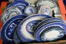 Box of mixed blue & white ceramics