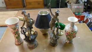 2 lg modern vases, lamps, figures etc