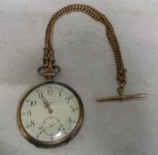 Longines 7 Grand Prix pocket watch, marked 0,800 silver with 9ct gold chain