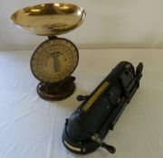 Protectograph cheque writer & a Salter 'silver & copper checker' Barclay's bank scales