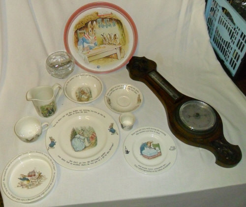 Beatrix Potter/Peter Rabbit gift ware, glass bowl, glass vase barometer etc