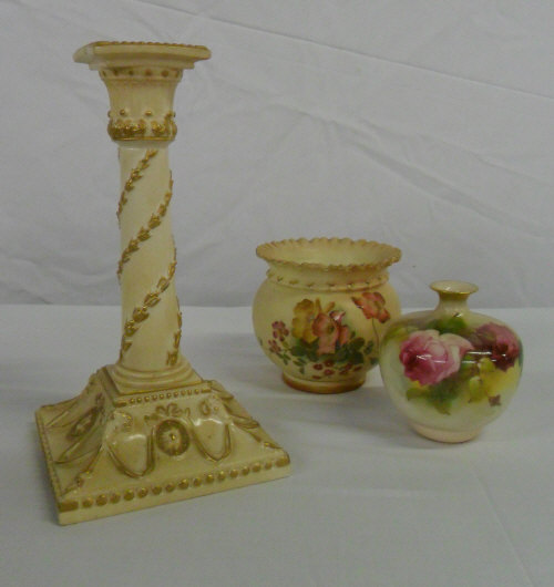 Royal Worcester posy vase, candlestick & vase with crimped edge