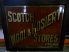 Large glass shop sign 'Scotch Wool & Hosiery Stores'