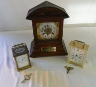 Mantle clock with presentation plate & 2 sm carriage clocks