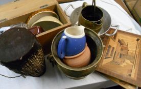 Various mixing bowls, jug, drum, cooking pot, wooden pictures etc