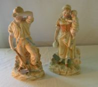 Pr of bisque figurines, ht approx 31 cm