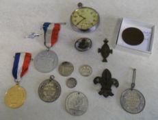 Helvetia pocket watch, souvenir medals, RAF brooch, coins etc