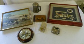 Wall clock, Rolls Royce clock, tankard, oil painting of an Arabian scene etc