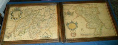 2 framed reproduction maps of Northamptonshire & Derbyshire